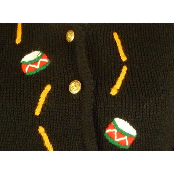 Vintage black knit Christmas holiday cardigan sweater ugly Christmas sweater - Picture 3 of 5